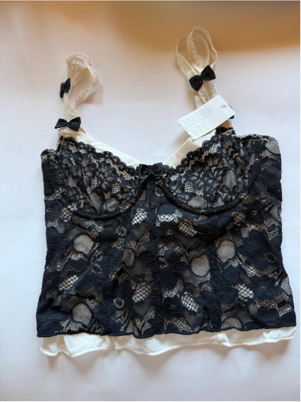 Women's Urban Outfitters Lace Corset Bra Top Black White Size M NWT